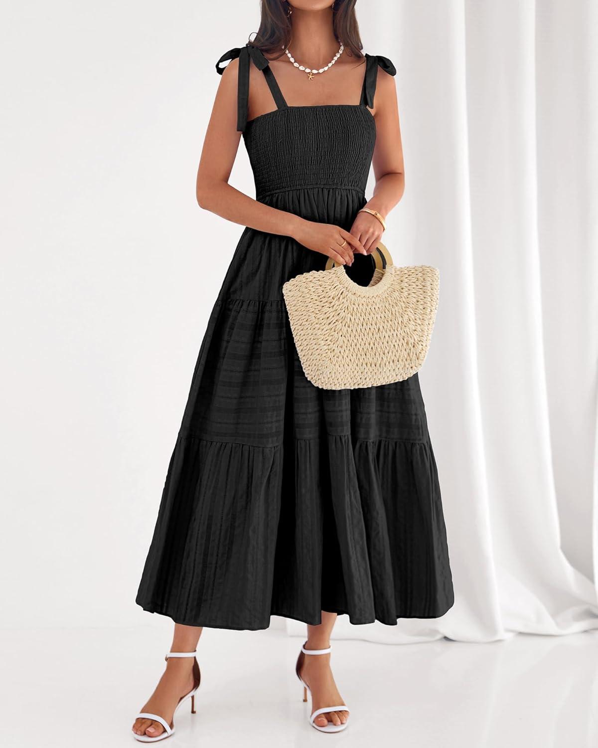 imageBTFBM Boho Maxi Dress Sleeveless Summer Dresses for Women 2026 Beach Vacation Smocked A Line Casual Sundress PocketsBlack