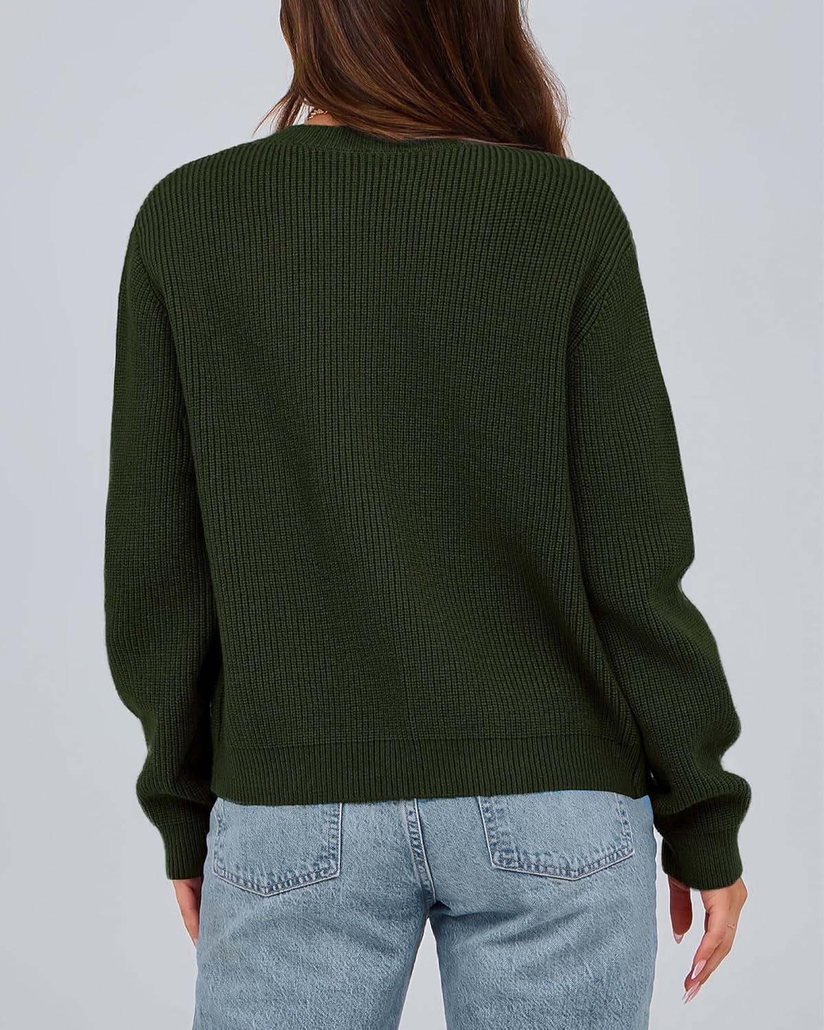 imageBTFBM Bow Cardigan Sweaters for Women Trendy 2025 Fall Winter Open Front Long Sleeve Button Down Cropped Lady JacketArmy Green
