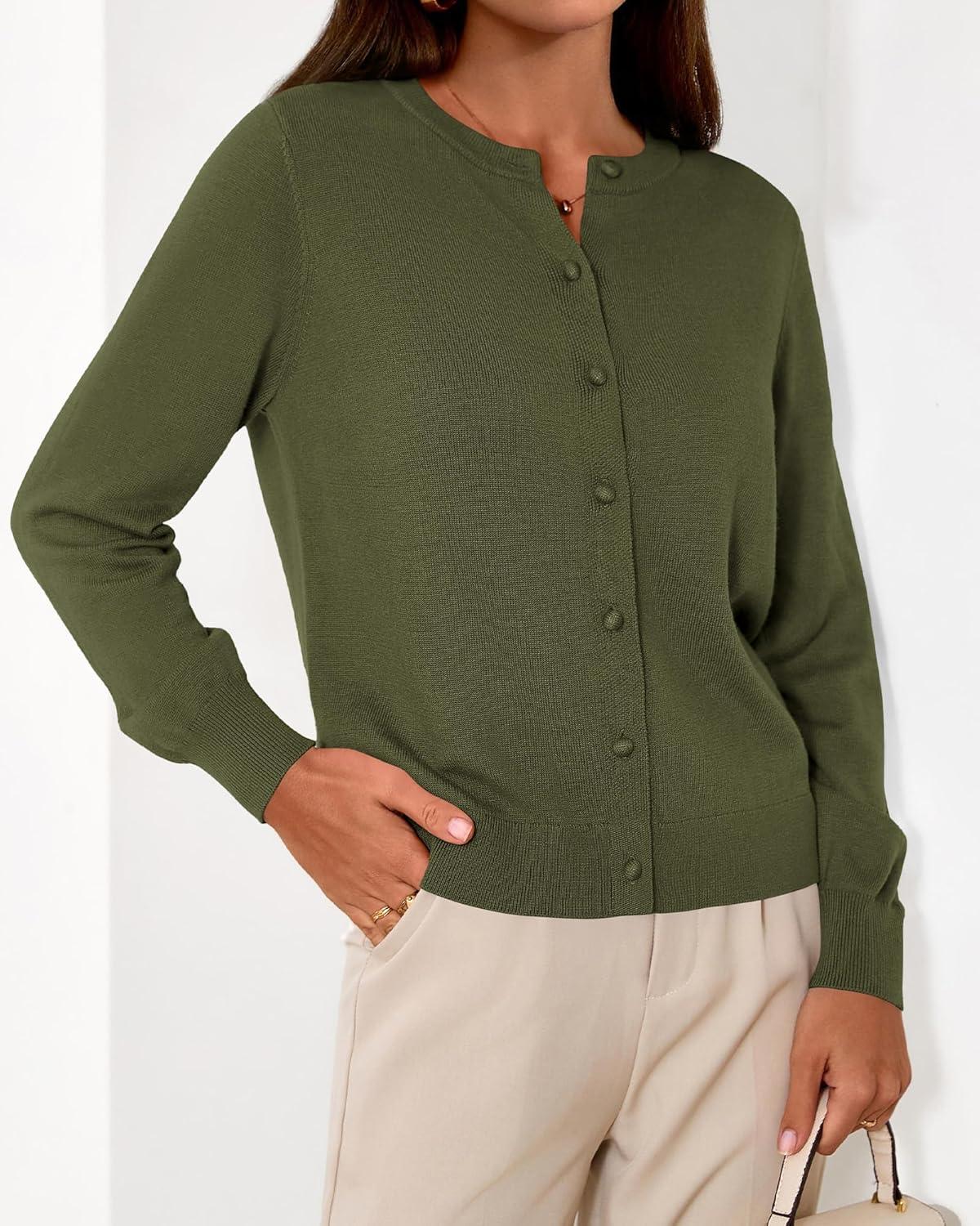 imageBTFBM Cardigan Sweaters for Women Cashmere Sweater Lightweight Button Down Casual Knit Shrugs Tops Early Fall FashionArmy Green