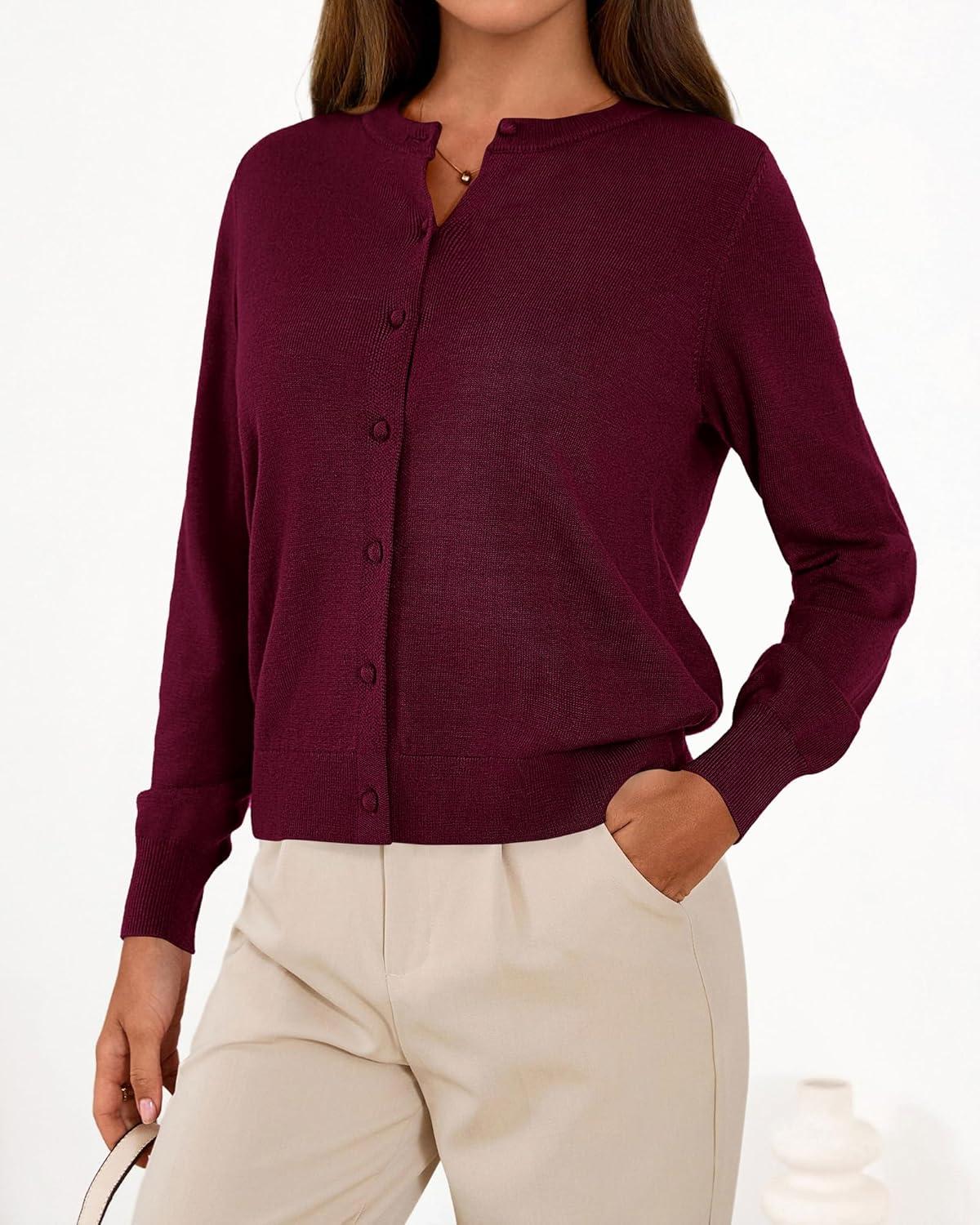 imageBTFBM Cardigan Sweaters for Women Cashmere Sweater Lightweight Button Down Casual Knit Shrugs Tops Early Fall FashionBurgundy