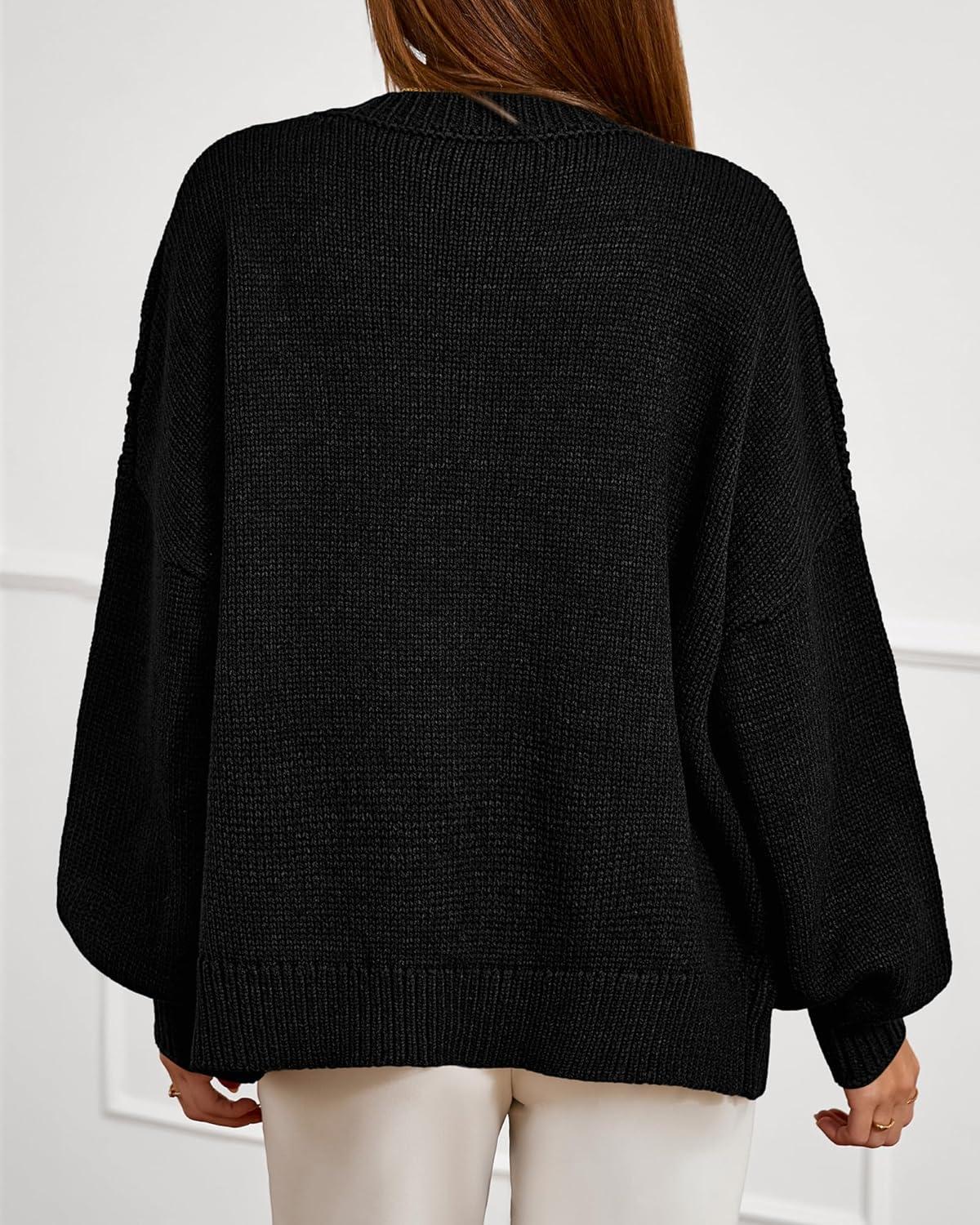 imageBTFBM Chunky Cardigan Sweaters for Women Fall Fashion 2025 Button Long Sleeve Loose Cable Knit Winter Coats OuterwearBlack