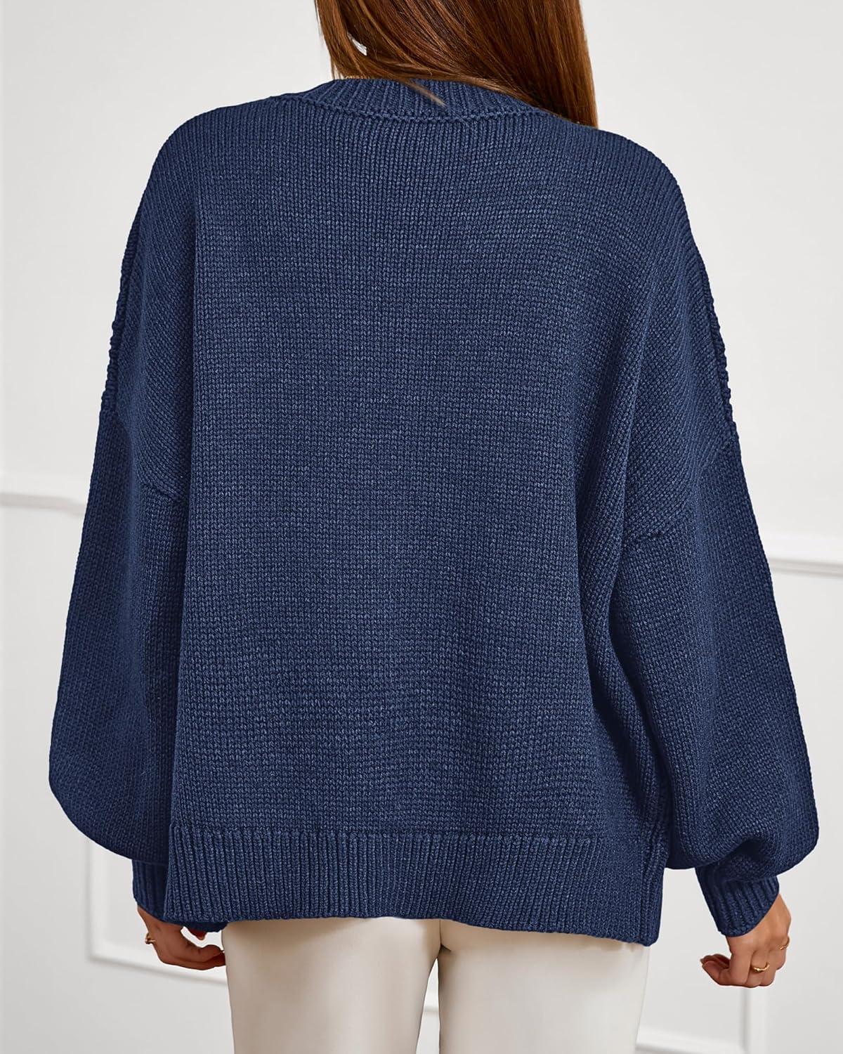 imageBTFBM Chunky Cardigan Sweaters for Women Fall Fashion 2025 Button Long Sleeve Loose Cable Knit Winter Coats OuterwearDark Blue