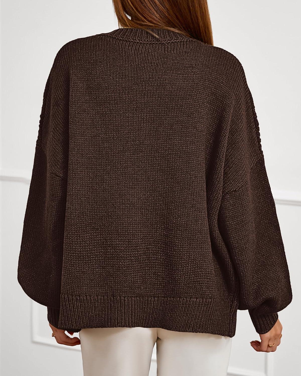 imageBTFBM Chunky Cardigan Sweaters for Women Fall Fashion 2025 Button Long Sleeve Loose Cable Knit Winter Coats OuterwearDark Brown