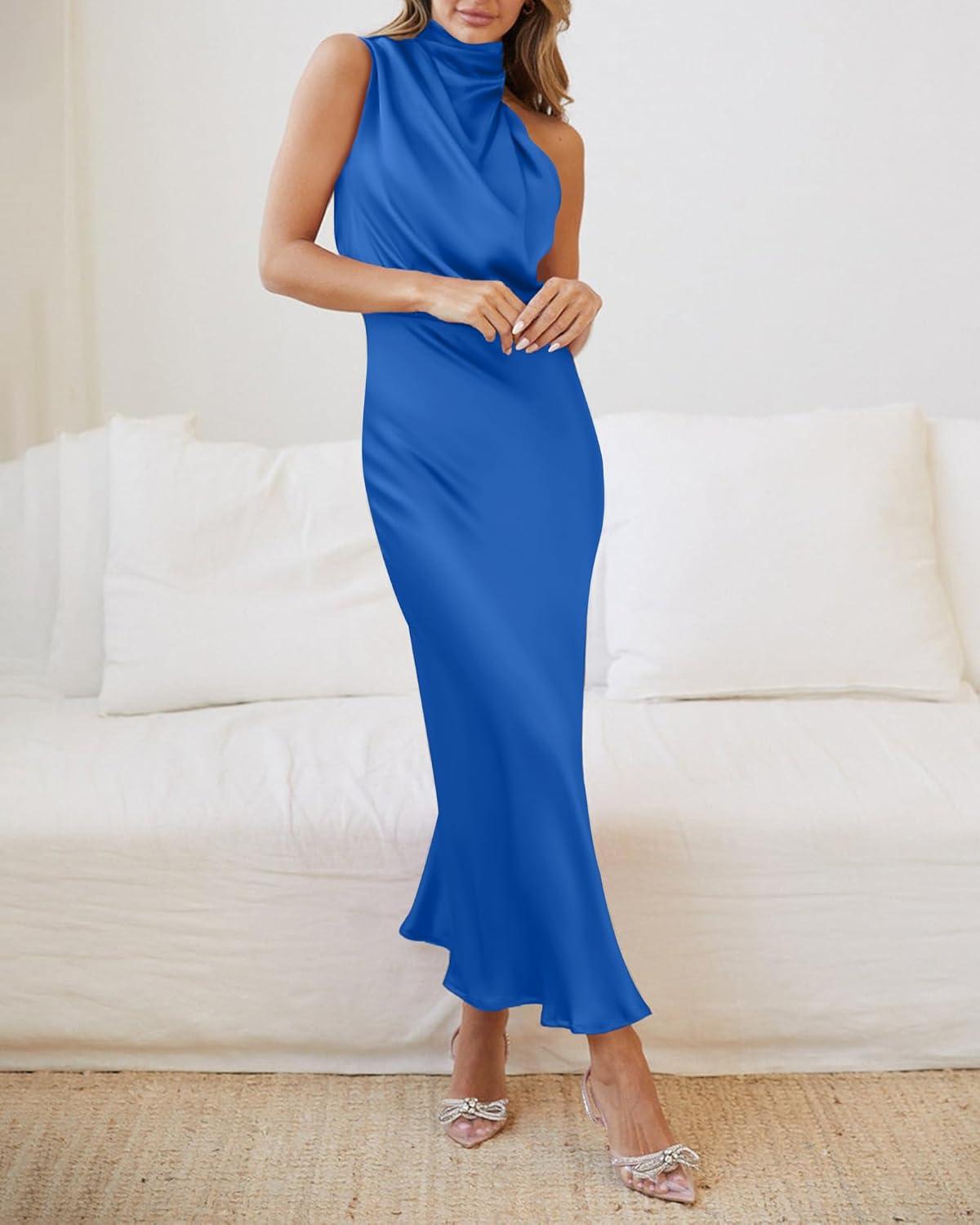 imageBTFBM Cocktail Dresses for Women Sleeveless Mock Neck Keyhole High Waist Maxi Wedding Guest Dress Spring Clothes 2026Brilliant Blue