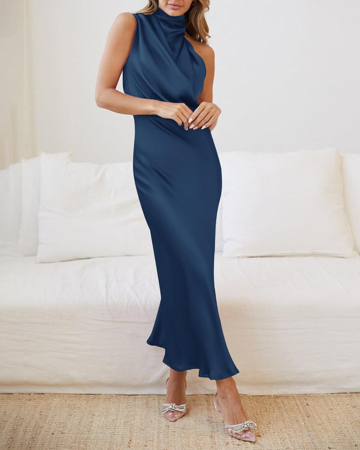 imageBTFBM Cocktail Dresses for Women Sleeveless Mock Neck Keyhole High Waist Maxi Wedding Guest Dress Spring Clothes 2026Dark Blue