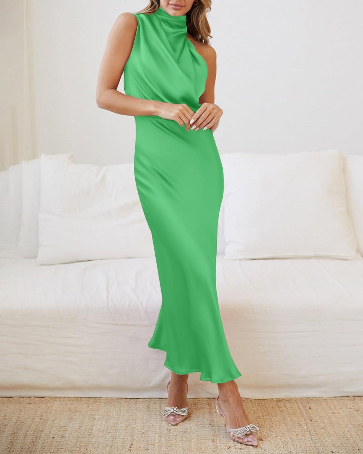 imageBTFBM Cocktail Dresses for Women Sleeveless Mock Neck Keyhole High Waist Maxi Wedding Guest Dress Spring Clothes 2026Grass Green