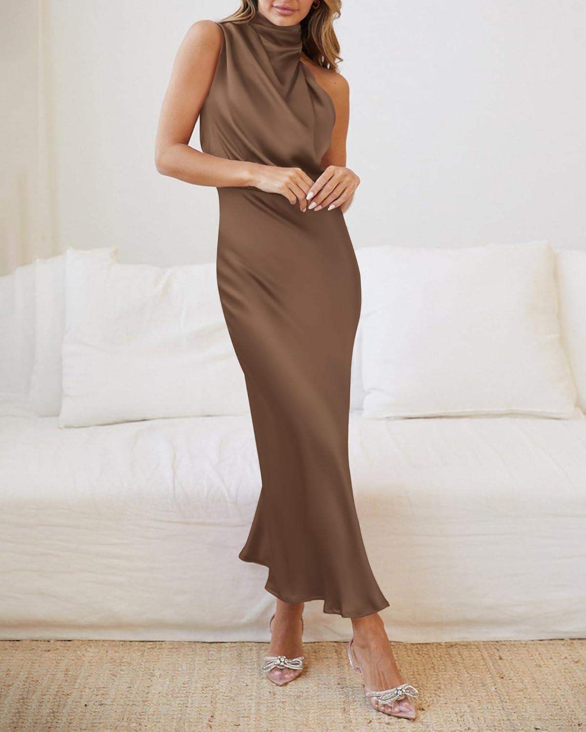 imageBTFBM Cocktail Dresses for Women Sleeveless Mock Neck Keyhole High Waist Maxi Wedding Guest Dress Spring Clothes 2026Khaki