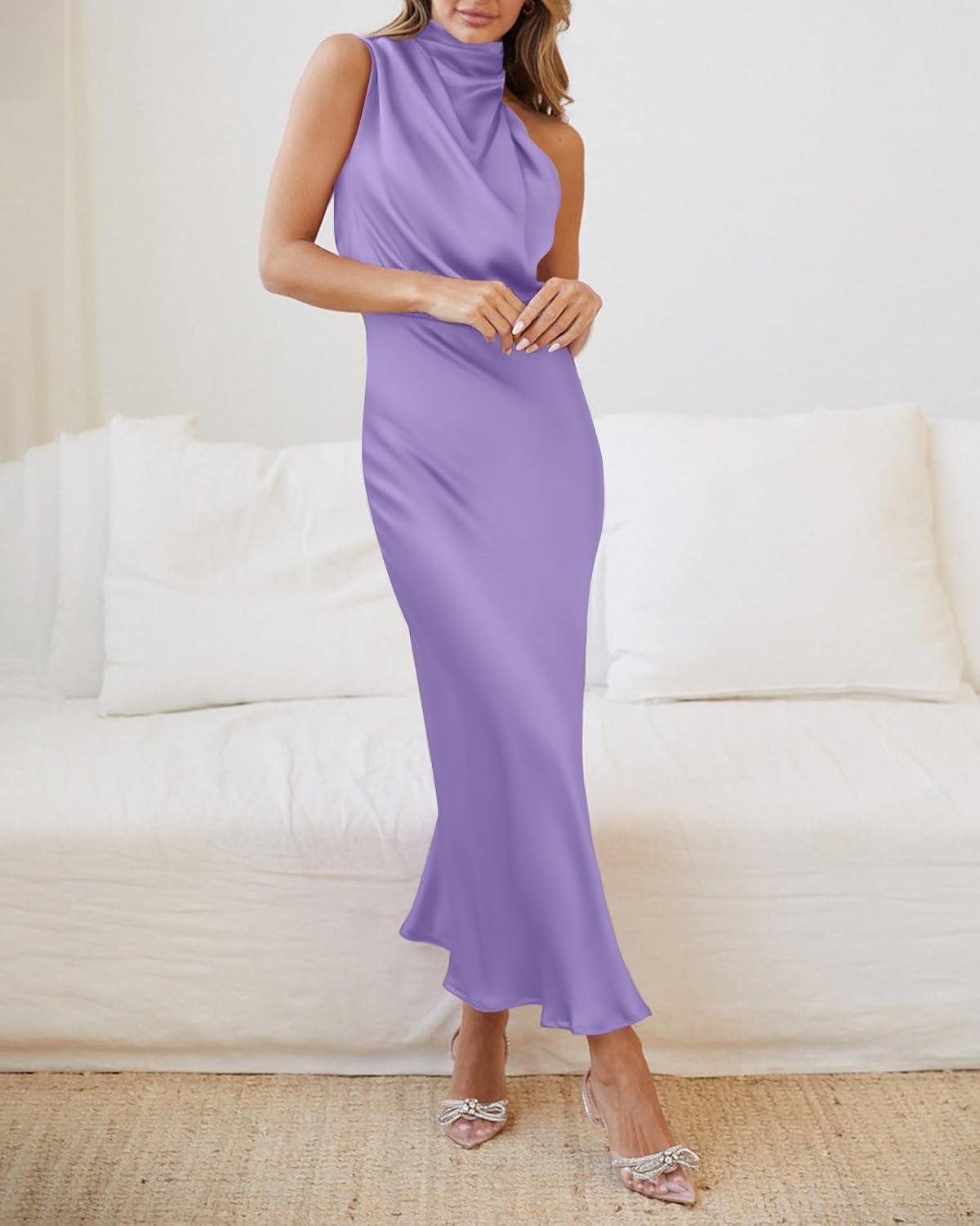 imageBTFBM Cocktail Dresses for Women Sleeveless Mock Neck Keyhole High Waist Maxi Wedding Guest Dress Spring Clothes 2026Purple