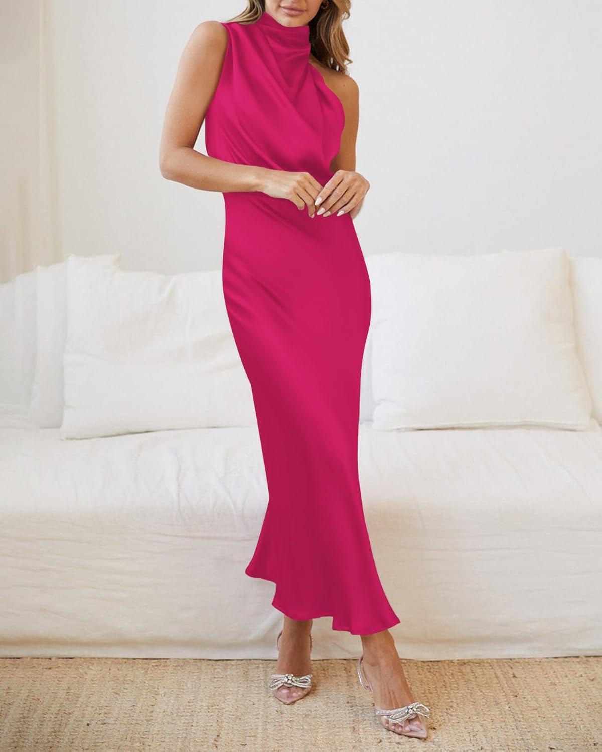 imageBTFBM Cocktail Dresses for Women Sleeveless Mock Neck Keyhole High Waist Maxi Wedding Guest Dress Spring Clothes 2026Rose Red