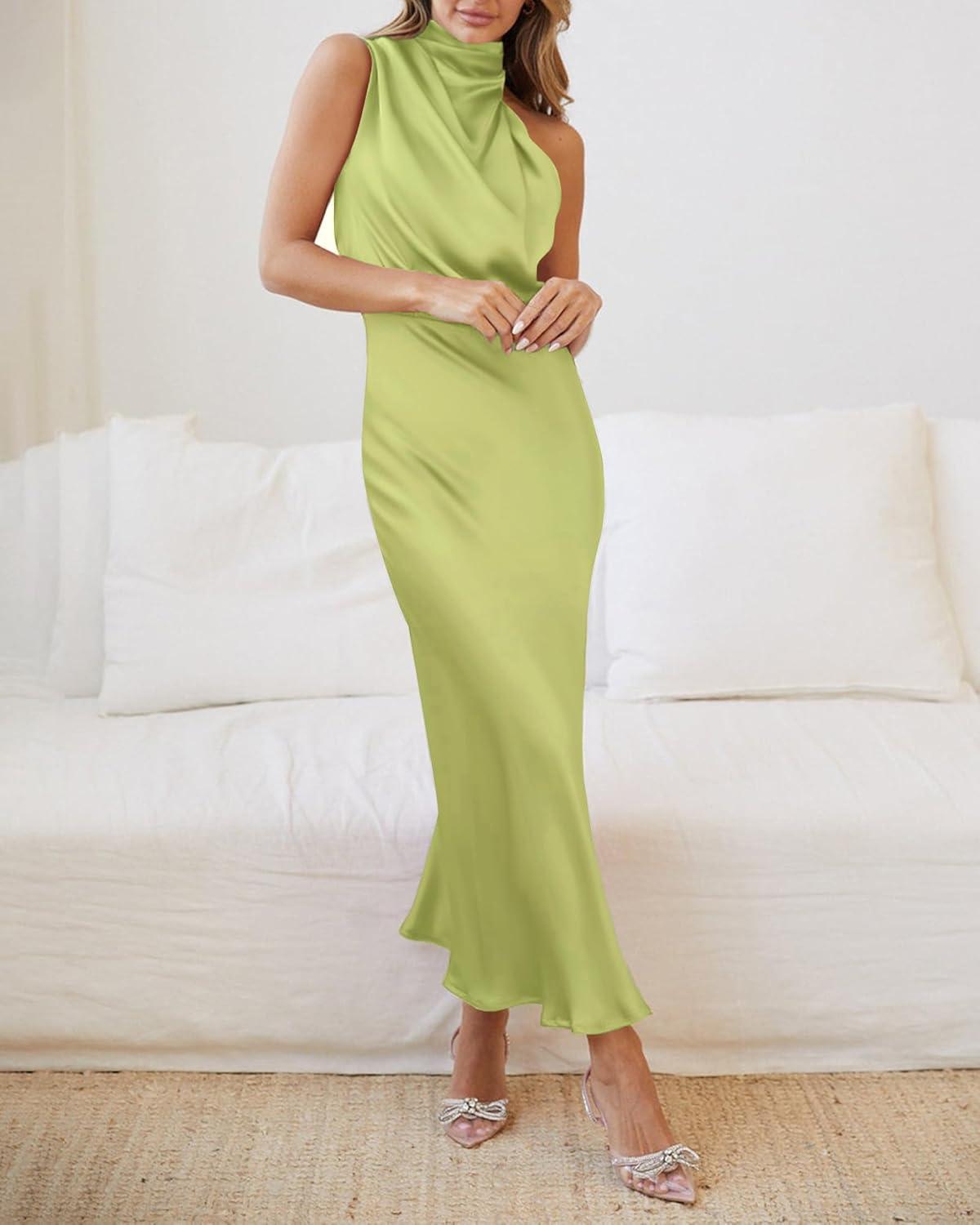 imageBTFBM Cocktail Dresses for Women Sleeveless Mock Neck Keyhole High Waist Maxi Wedding Guest Dress Spring Clothes 2026Tender Green