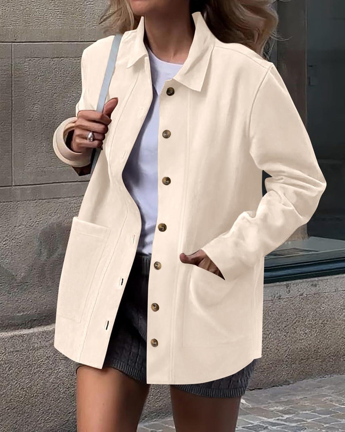 imageBTFBM Faux Suede Jacket Women Fall Fashion 2025 Leather Jackets Long Sleeve Button Down Winter Coats Shackets OuterwearBeige