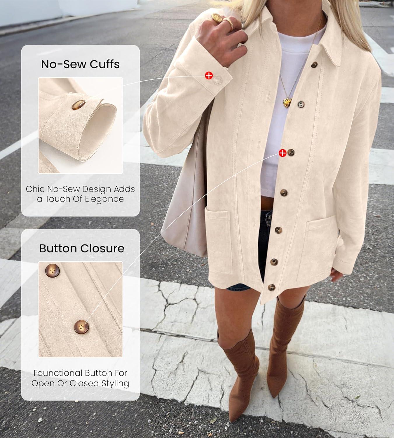 imageBTFBM Faux Suede Jacket Women Fall Fashion 2025 Leather Jackets Long Sleeve Button Down Winter Coats Shackets OuterwearBeige