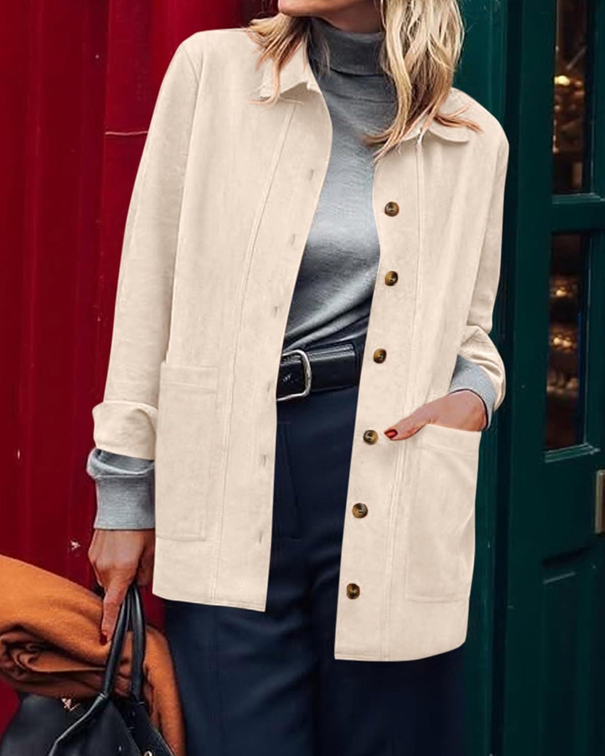 imageBTFBM Faux Suede Jacket Women Fall Fashion 2025 Leather Jackets Long Sleeve Button Down Winter Coats Shackets OuterwearBeige