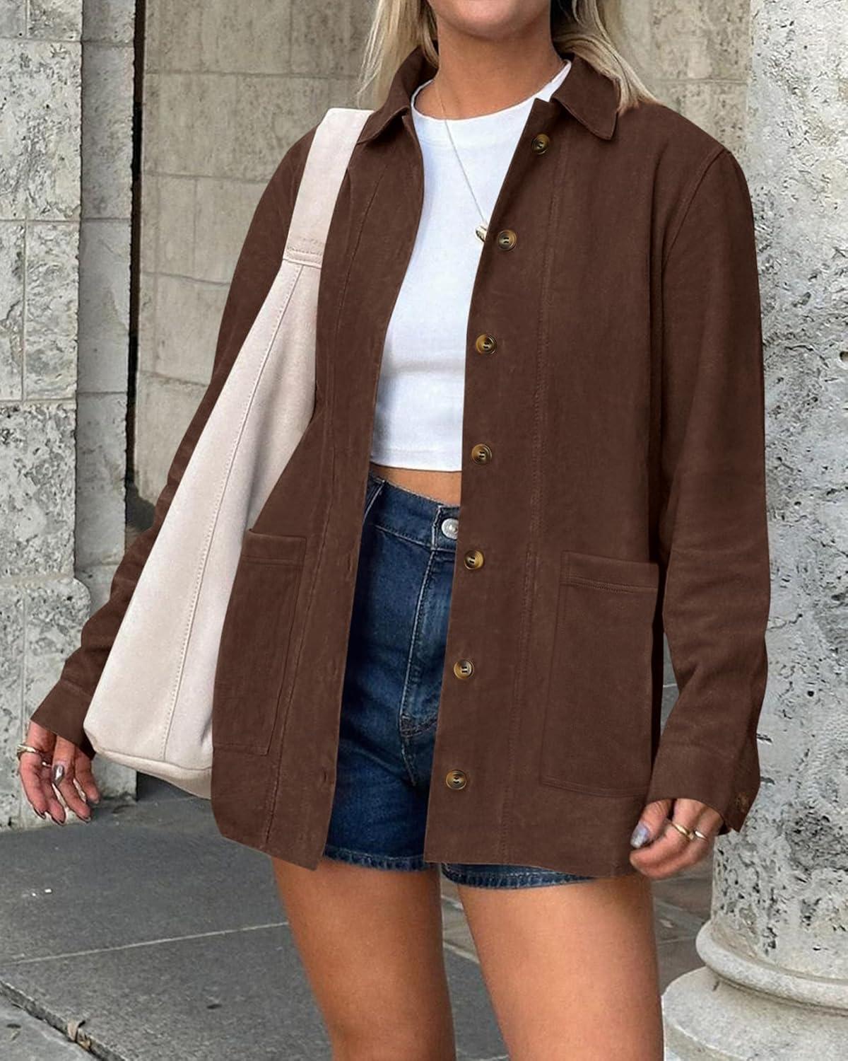 imageBTFBM Faux Suede Jacket Women Fall Fashion 2025 Leather Jackets Long Sleeve Button Down Winter Coats Shackets OuterwearCoffee