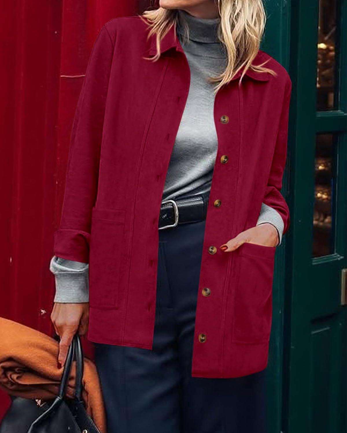imageBTFBM Faux Suede Jacket Women Fall Fashion 2025 Leather Jackets Long Sleeve Button Down Winter Coats Shackets OuterwearRed