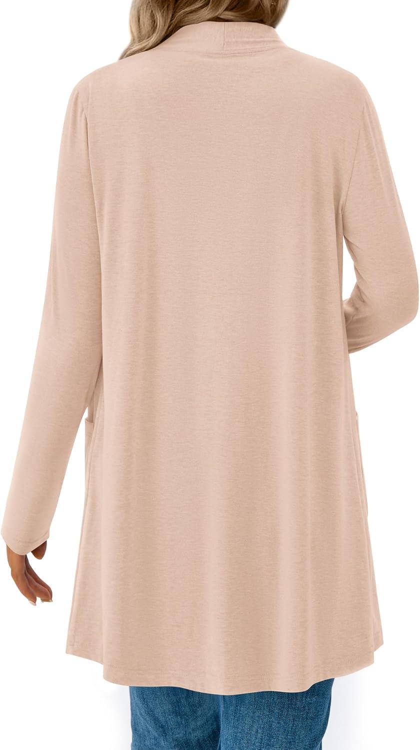 imageBTFBM Long Cardigans for Women Trendy Pockets Spring Clothes 2026 Casual Open Front Lightweight Shawl CardiganBeige