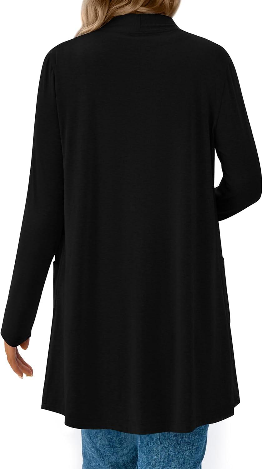 imageBTFBM Long Cardigans for Women Trendy Pockets Spring Clothes 2026 Casual Open Front Lightweight Shawl CardiganBlack