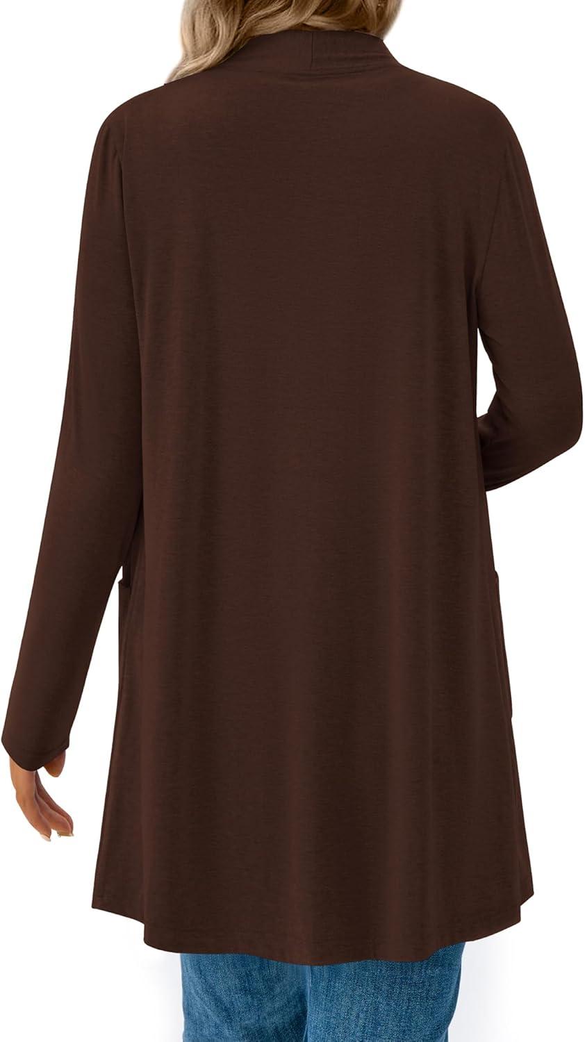 imageBTFBM Long Cardigans for Women Trendy Pockets Spring Clothes 2026 Casual Open Front Lightweight Shawl CardiganBrown