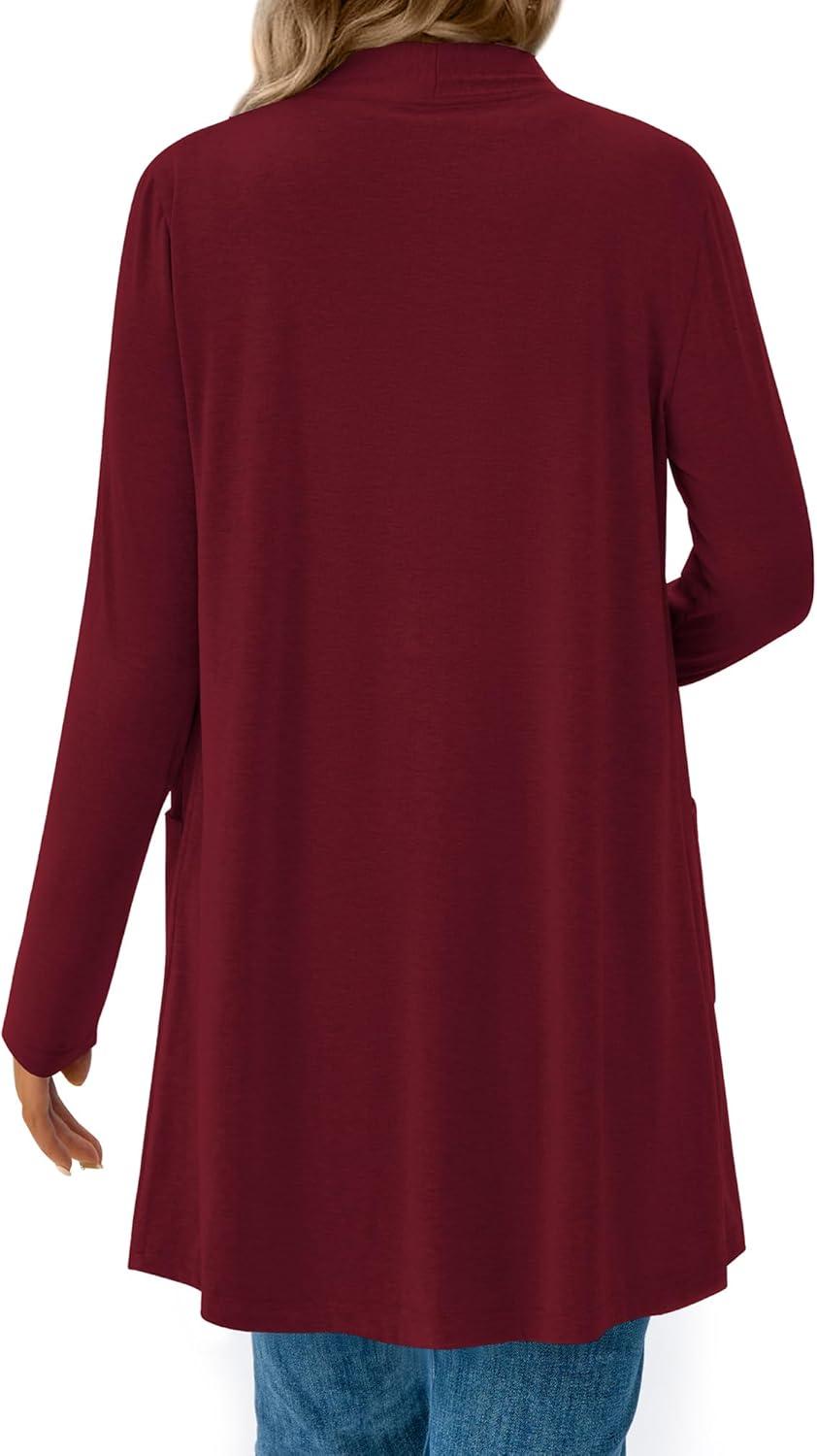imageBTFBM Long Cardigans for Women Trendy Pockets Spring Clothes 2026 Casual Open Front Lightweight Shawl CardiganBurgundy