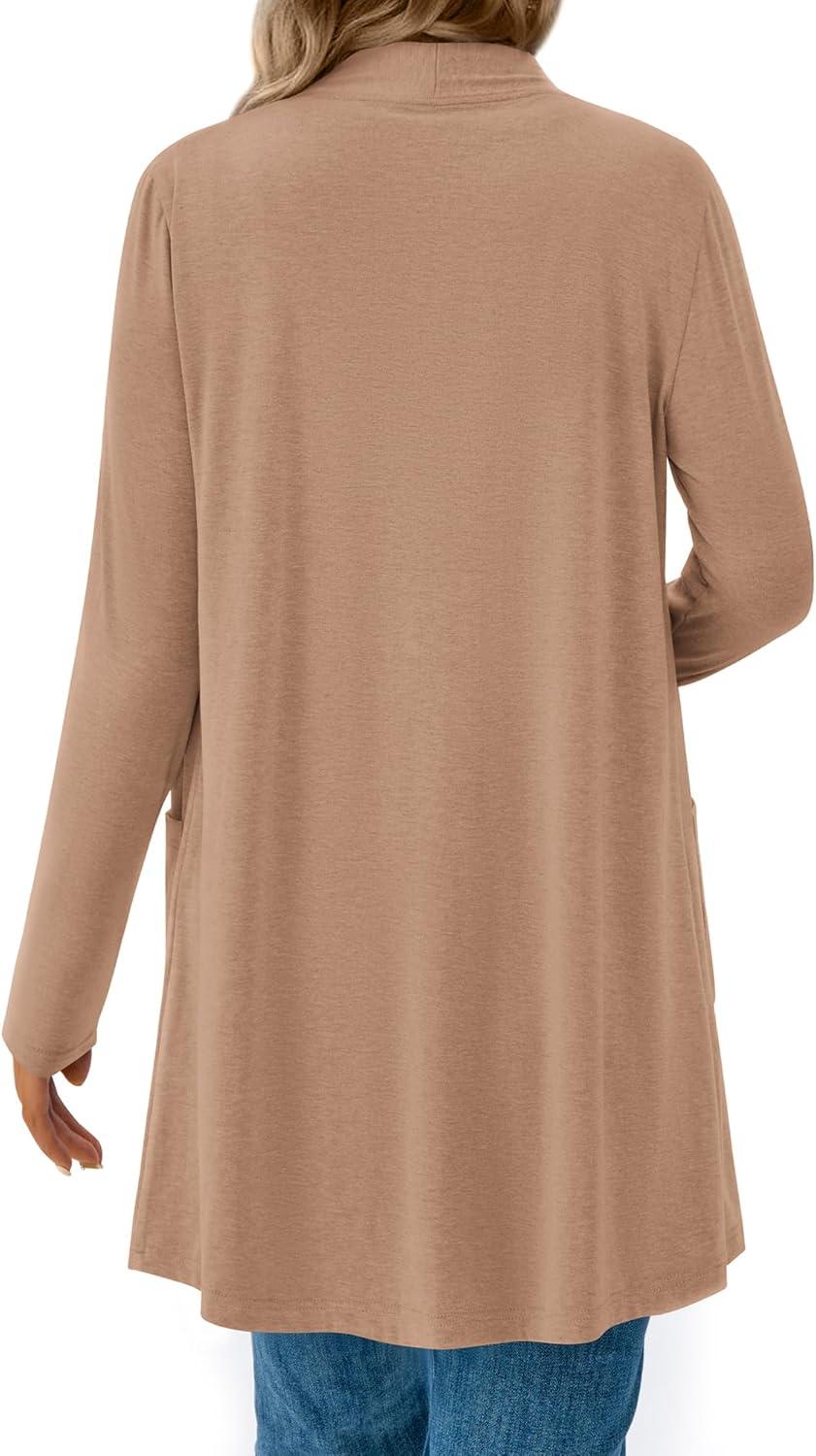 imageBTFBM Long Cardigans for Women Trendy Pockets Spring Clothes 2026 Casual Open Front Lightweight Shawl CardiganKhaki