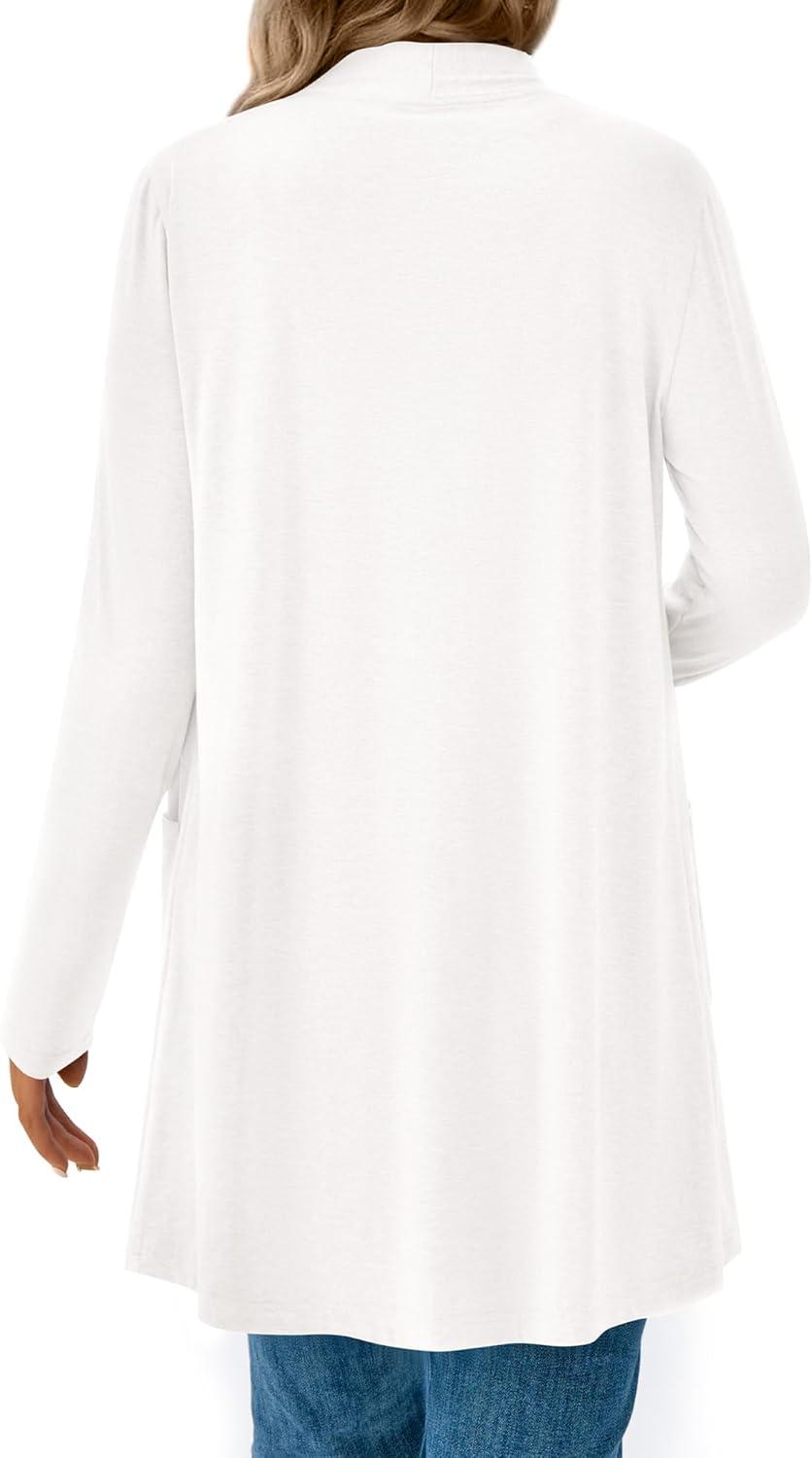 imageBTFBM Long Cardigans for Women Trendy Pockets Spring Clothes 2026 Casual Open Front Lightweight Shawl CardiganWhite
