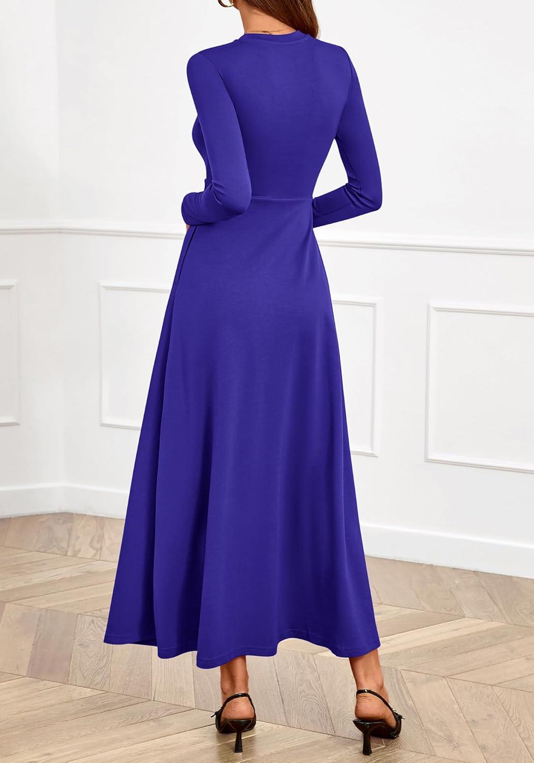 imageBTFBM Long Sleeve Dress for Women Spring Clothes 2026 Pockets Business Casual Pleated Fall Wedding Guest DressesRoyal Blue