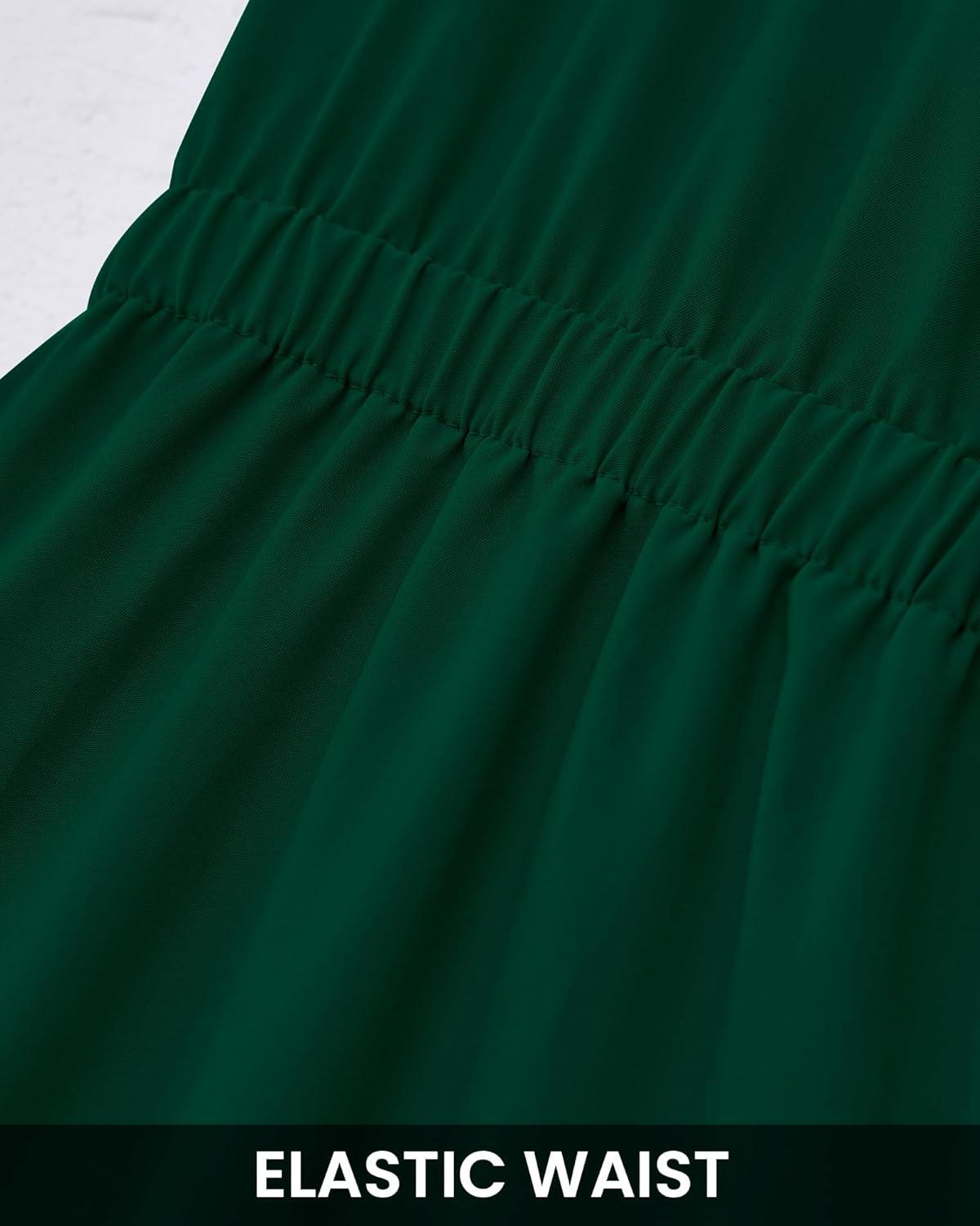 imageBTFBM Long Sleeve Fall Dresses for Women 2025 Summer Casual Tie Neck Ruffle Tiered A Line Wedding Guest Short Mini DressLong Sleeve Dark Green