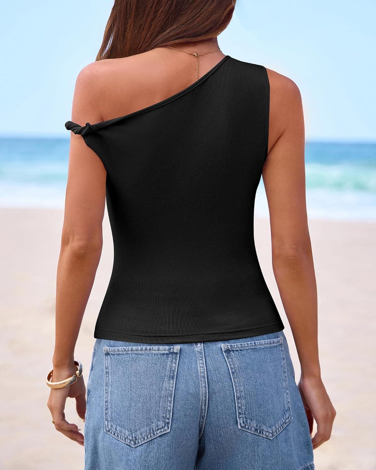 imageBTFBM Off The Shoulder Tops for Women 2026 Cute Summer Casual Sleeveless Slim Fit y2k Spring Outfits Going Out Tank TopBlack