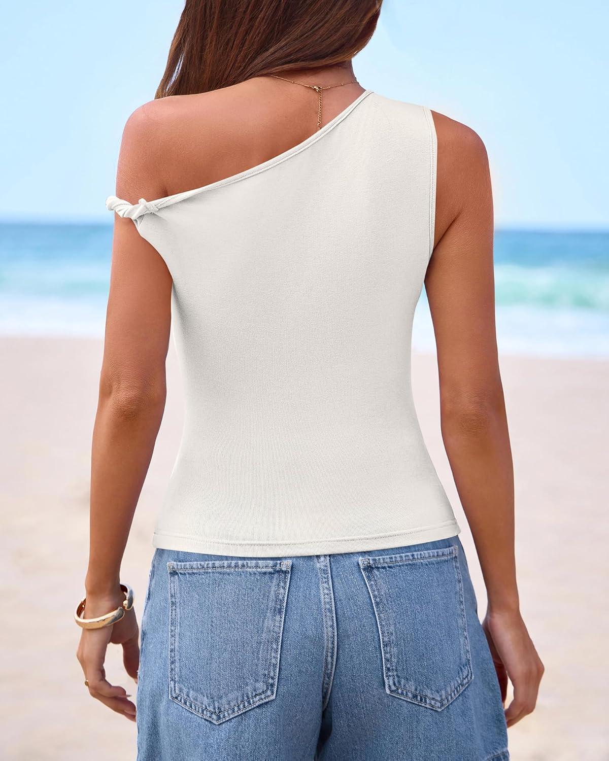 imageBTFBM Off The Shoulder Tops for Women 2026 Cute Summer Casual Sleeveless Slim Fit y2k Spring Outfits Going Out Tank TopWhite