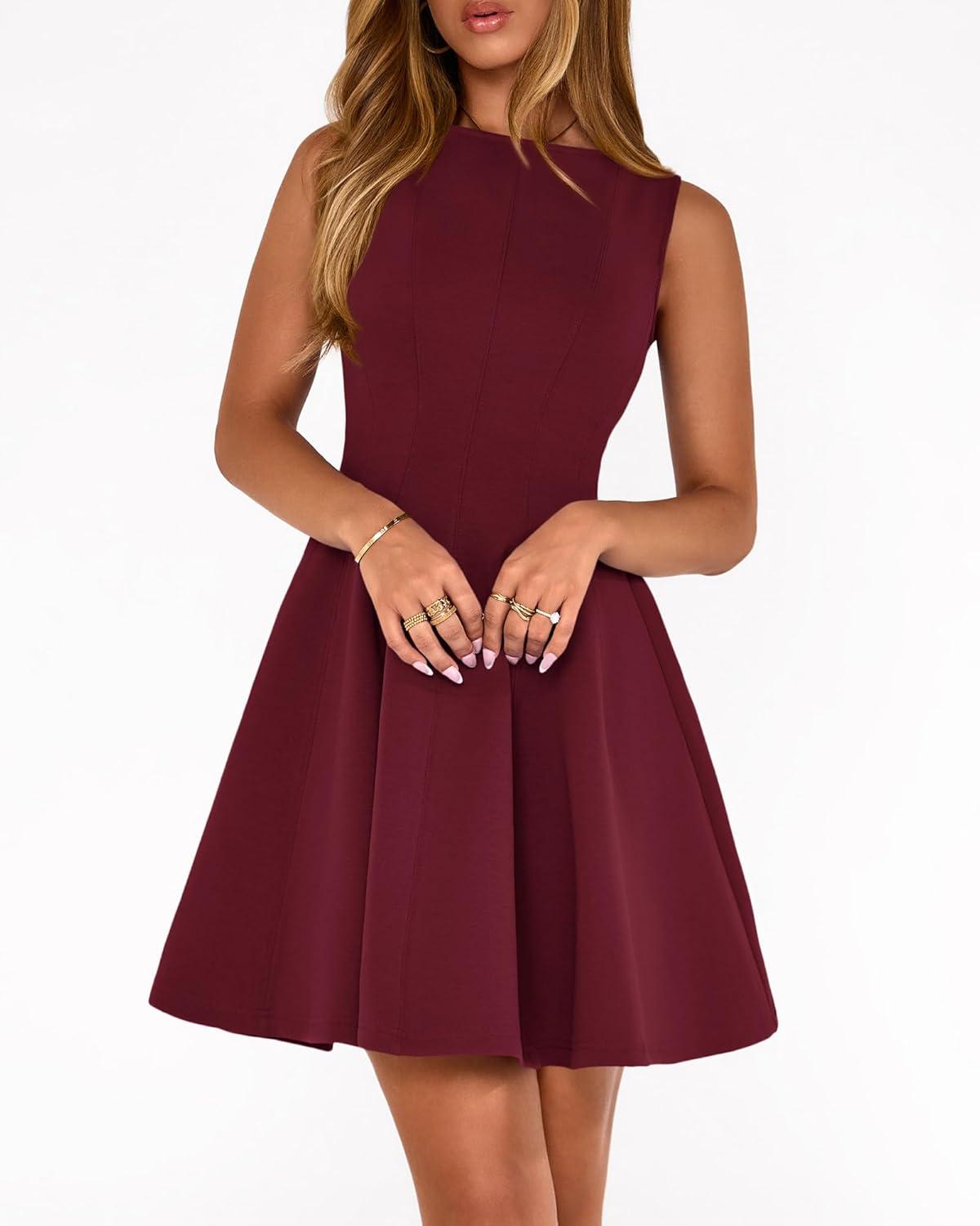 imageBTFBM Spring Dresses for Women 2026 Elegant Classy A Line Casual Graduation Business Work Party Cocktail Short DressBurgundy