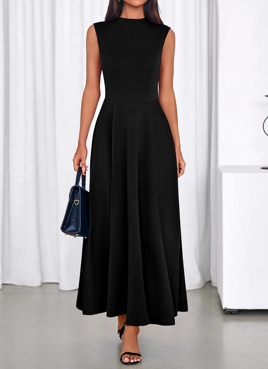 imageBTFBM Summer Dresses for Women 2026 Mock Neck Sleeveless High Waist Flowy A Line Maxi Cocktail Dress Wedding GuestBlack