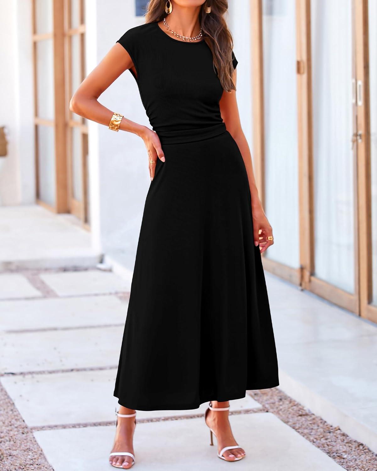 imageBTFBM Summer Outfits For Women 2026 Two Piece Sets Casual Crew Neck Short Sleeve Cropped Spring Tops Midi Skirt Lounge SetBlack