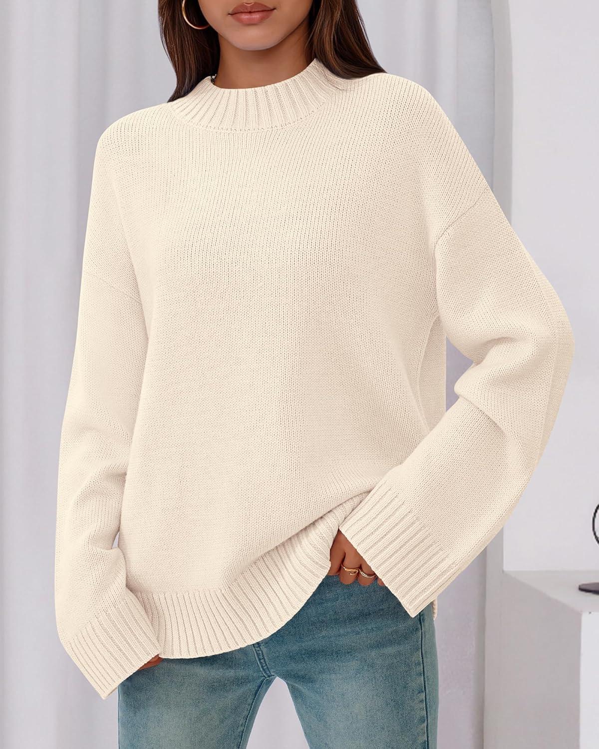 imageBTFBM Sweaters for Women 2025 Casual Crewneck Long Sleeve Loose Ribbed Knit Pullover Sweater Winter Clothes Fall OutfitsBeige