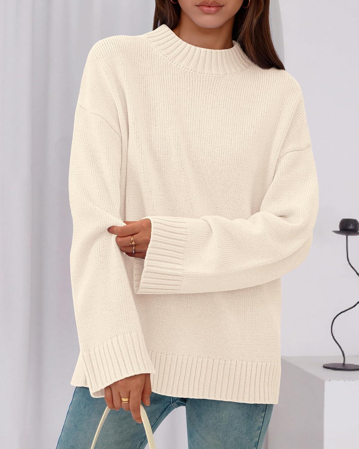 imageBTFBM Sweaters for Women 2025 Casual Crewneck Long Sleeve Loose Ribbed Knit Pullover Sweater Winter Clothes Fall OutfitsBeige