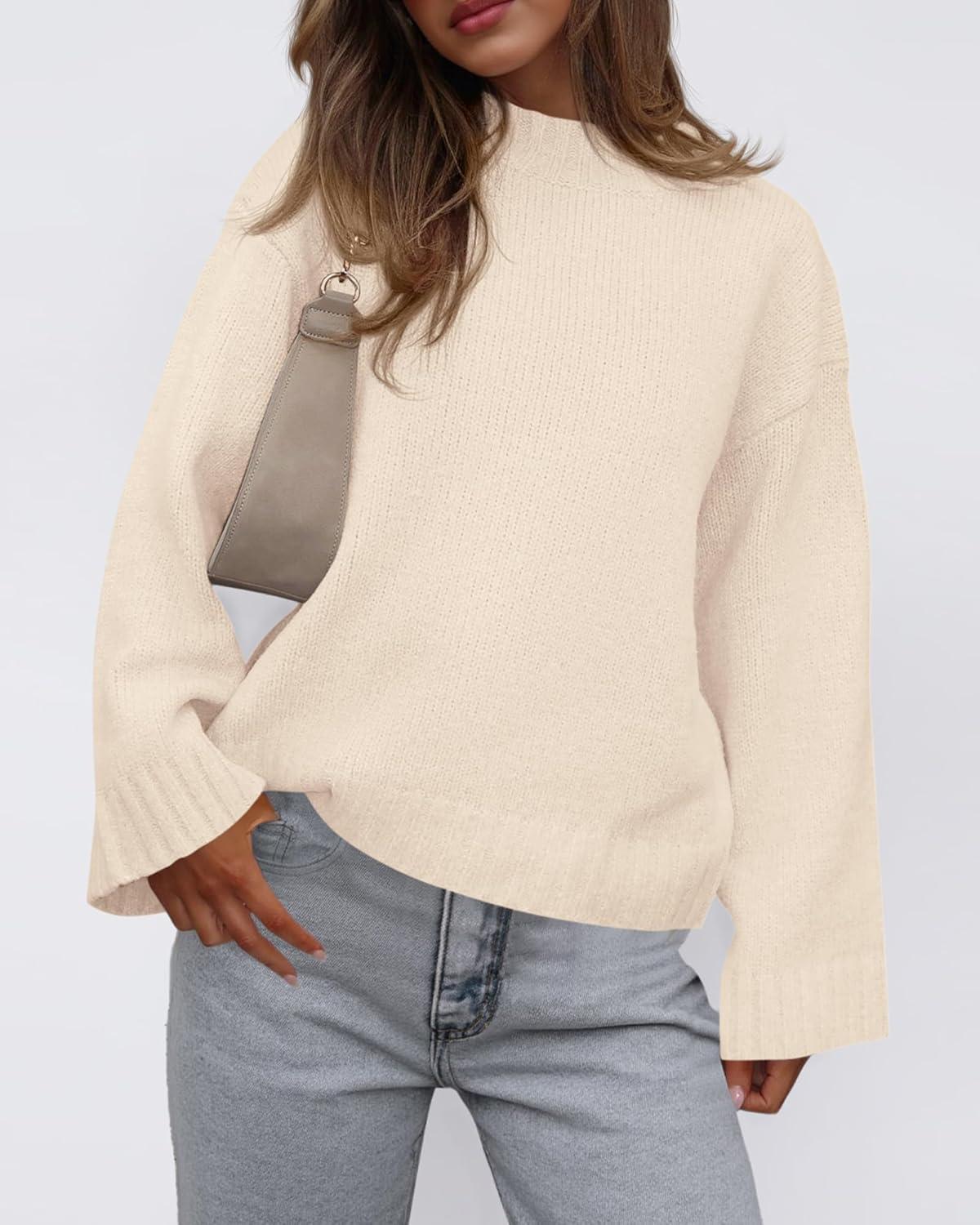 imageBTFBM Sweaters for Women 2025 Casual Crewneck Long Sleeve Loose Ribbed Knit Pullover Sweater Winter Clothes Fall OutfitsBeige