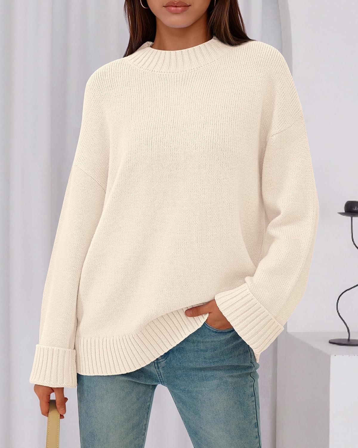 imageBTFBM Sweaters for Women 2025 Casual Crewneck Long Sleeve Loose Ribbed Knit Pullover Sweater Winter Clothes Fall OutfitsBeige