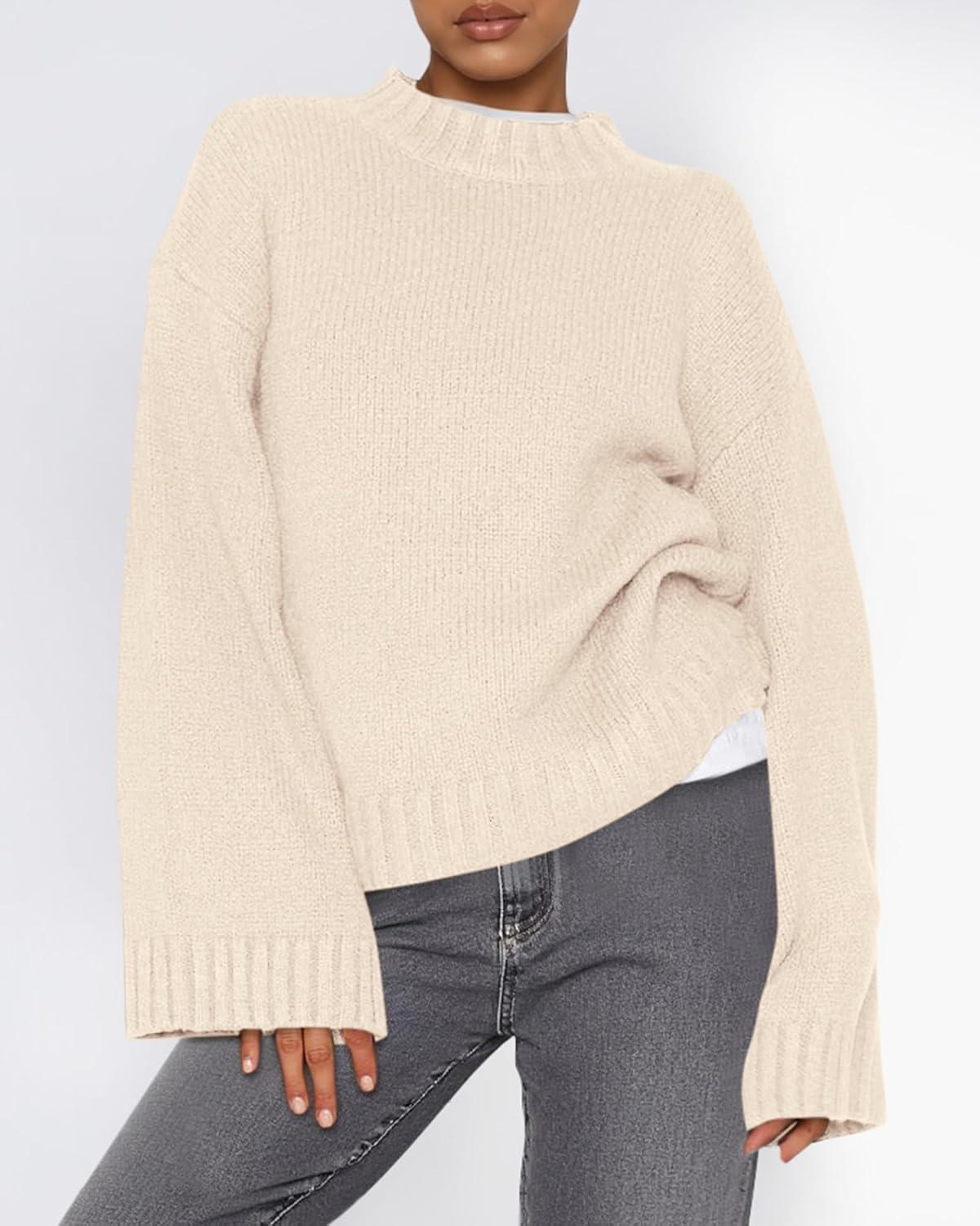 imageBTFBM Sweaters for Women 2025 Casual Crewneck Long Sleeve Loose Ribbed Knit Pullover Sweater Winter Clothes Fall OutfitsBeige