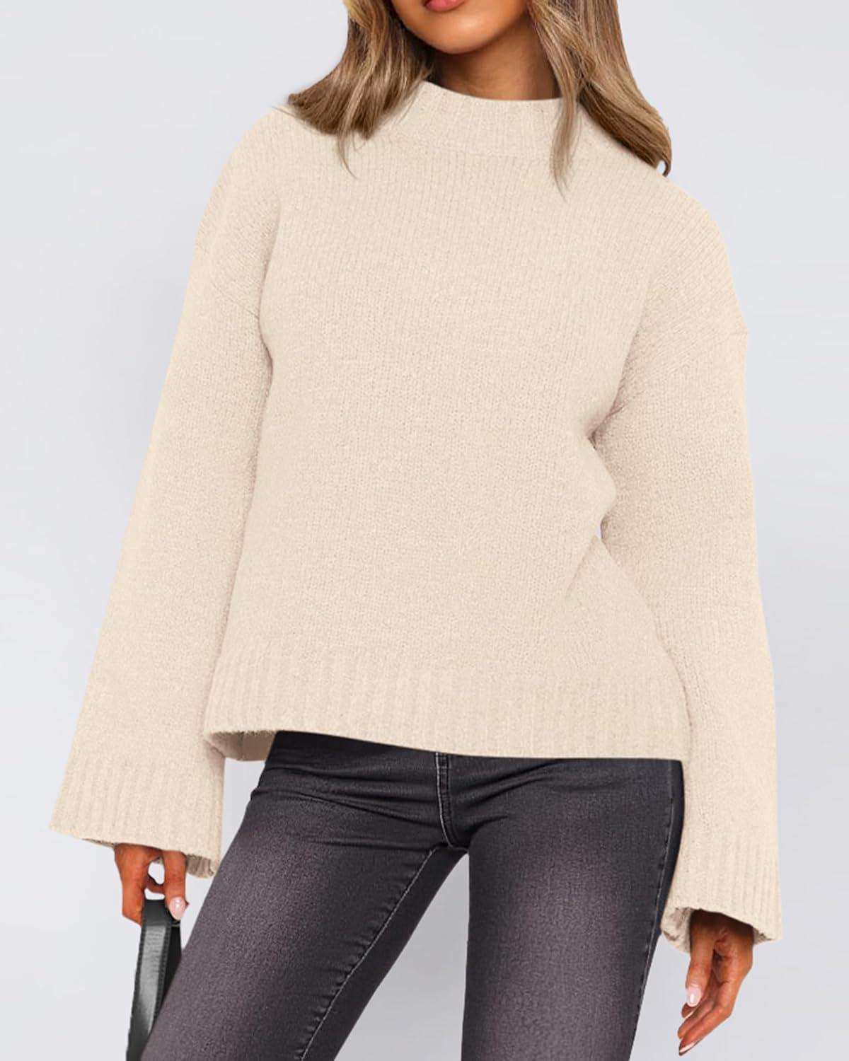 imageBTFBM Sweaters for Women 2025 Casual Crewneck Long Sleeve Loose Ribbed Knit Pullover Sweater Winter Clothes Fall OutfitsBeige