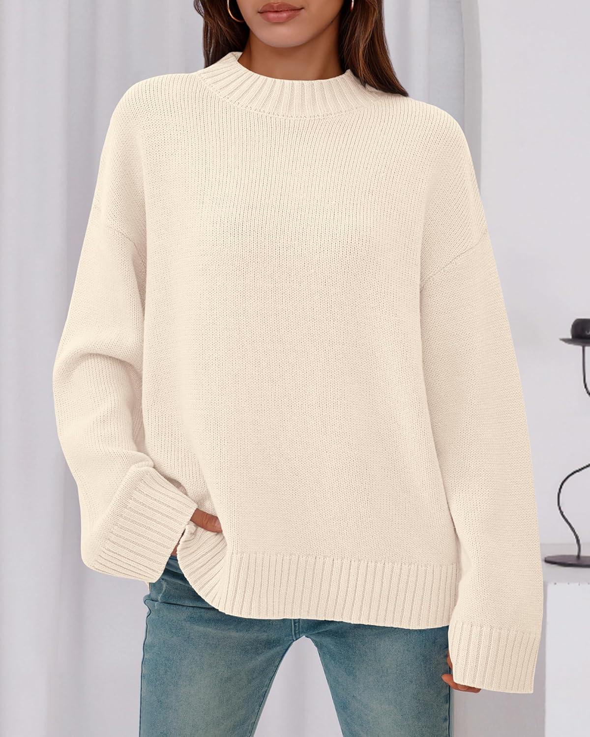 imageBTFBM Sweaters for Women 2025 Casual Crewneck Long Sleeve Loose Ribbed Knit Pullover Sweater Winter Clothes Fall OutfitsBeige