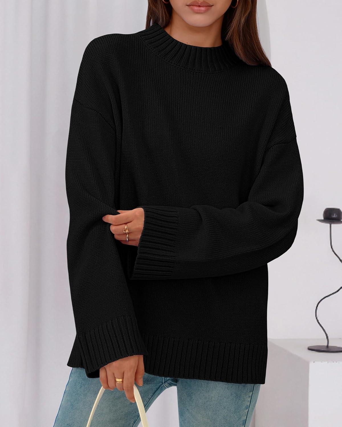 imageBTFBM Sweaters for Women 2025 Casual Crewneck Long Sleeve Loose Ribbed Knit Pullover Sweater Winter Clothes Fall OutfitsBlack