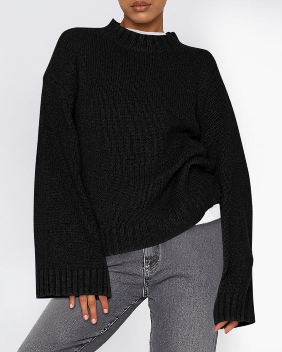 imageBTFBM Sweaters for Women 2025 Casual Crewneck Long Sleeve Loose Ribbed Knit Pullover Sweater Winter Clothes Fall OutfitsBlack