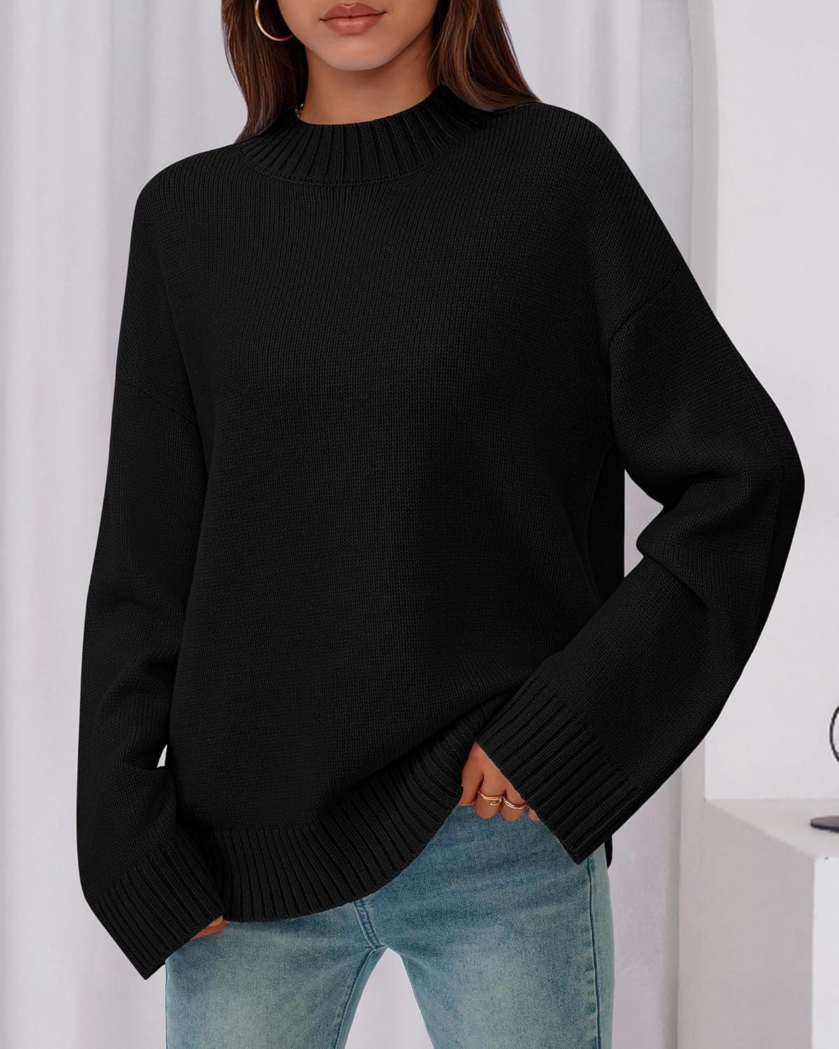 imageBTFBM Sweaters for Women 2025 Casual Crewneck Long Sleeve Loose Ribbed Knit Pullover Sweater Winter Clothes Fall OutfitsBlack