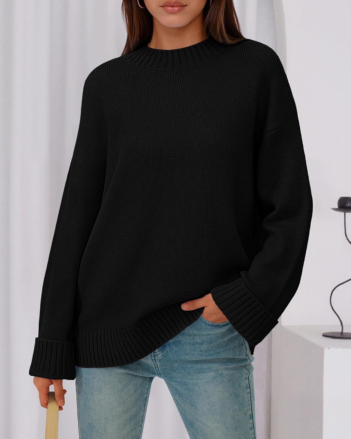 imageBTFBM Sweaters for Women 2025 Casual Crewneck Long Sleeve Loose Ribbed Knit Pullover Sweater Winter Clothes Fall OutfitsBlack