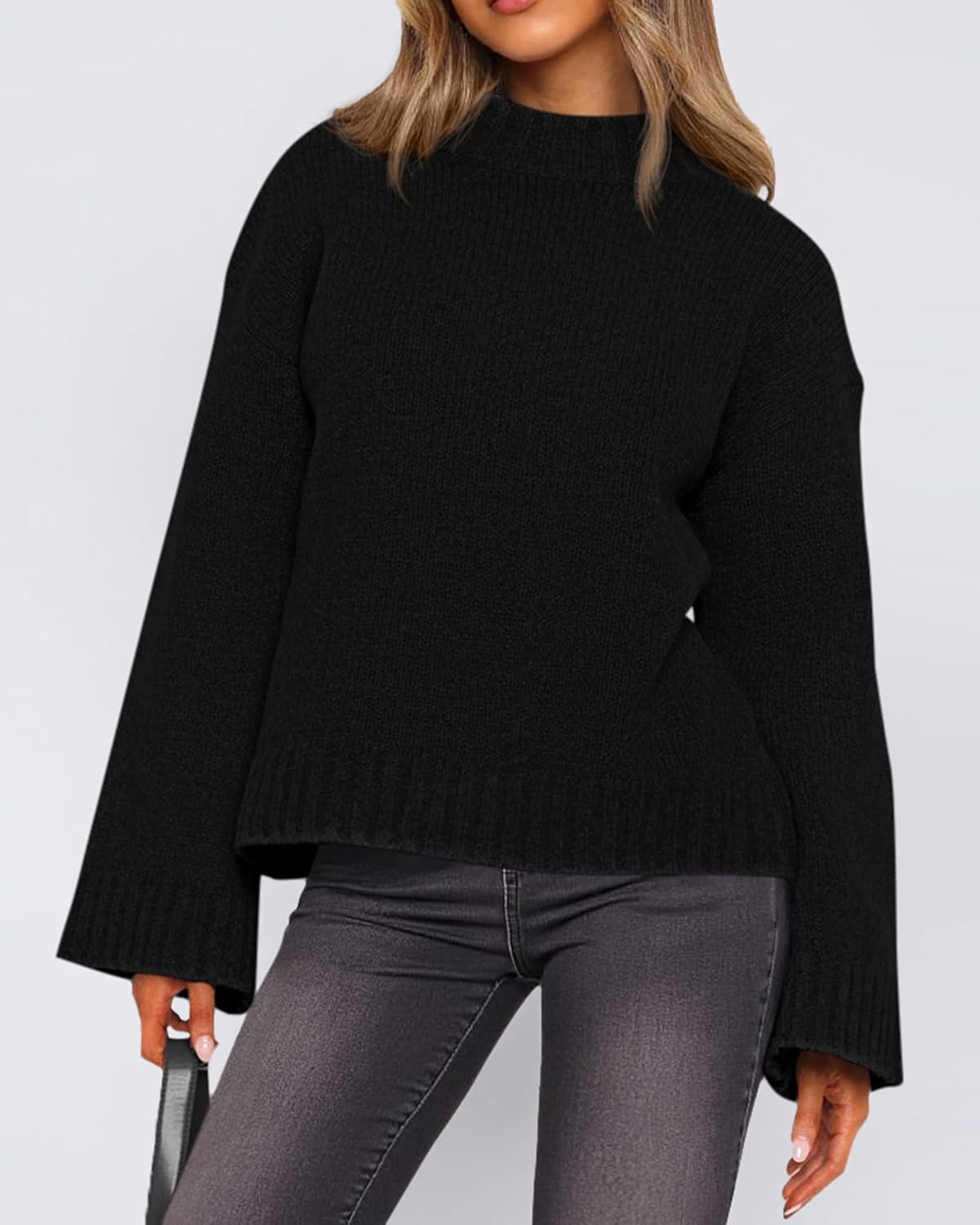 imageBTFBM Sweaters for Women 2025 Casual Crewneck Long Sleeve Loose Ribbed Knit Pullover Sweater Winter Clothes Fall OutfitsBlack