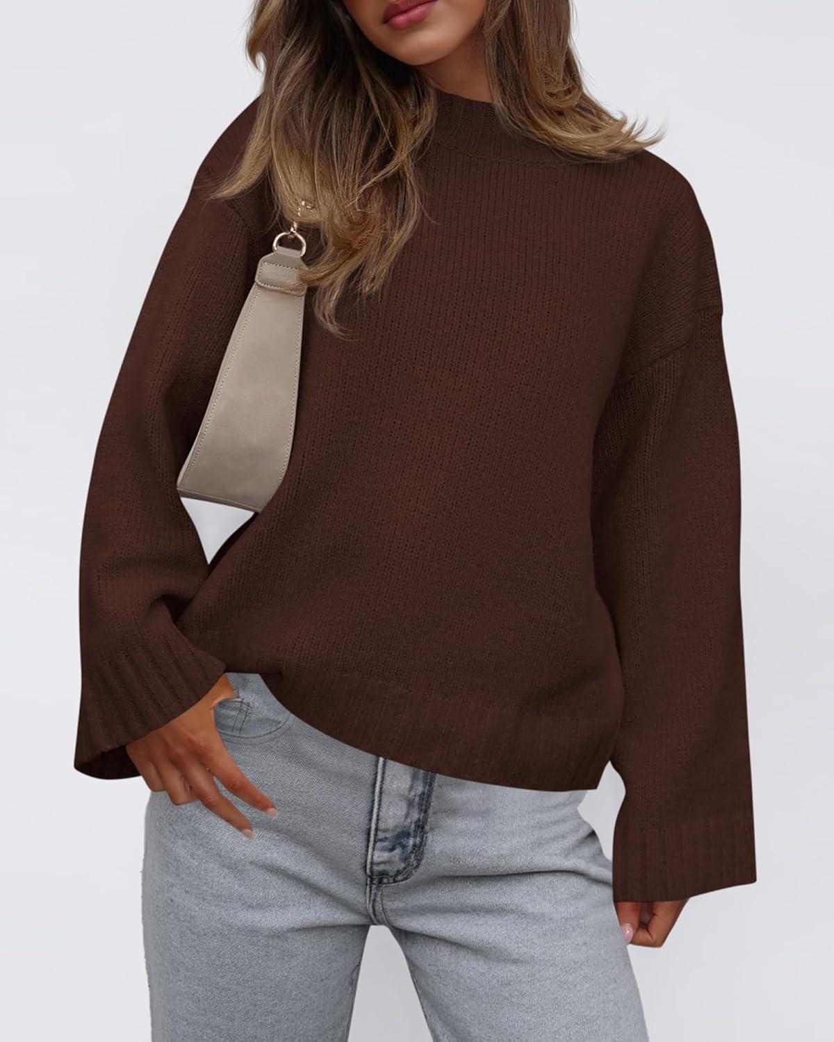 imageBTFBM Sweaters for Women 2025 Casual Crewneck Long Sleeve Loose Ribbed Knit Pullover Sweater Winter Clothes Fall OutfitsBrown