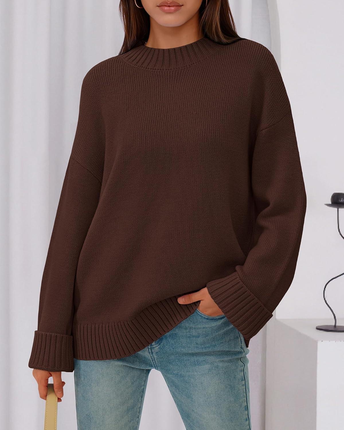 imageBTFBM Sweaters for Women 2025 Casual Crewneck Long Sleeve Loose Ribbed Knit Pullover Sweater Winter Clothes Fall OutfitsBrown