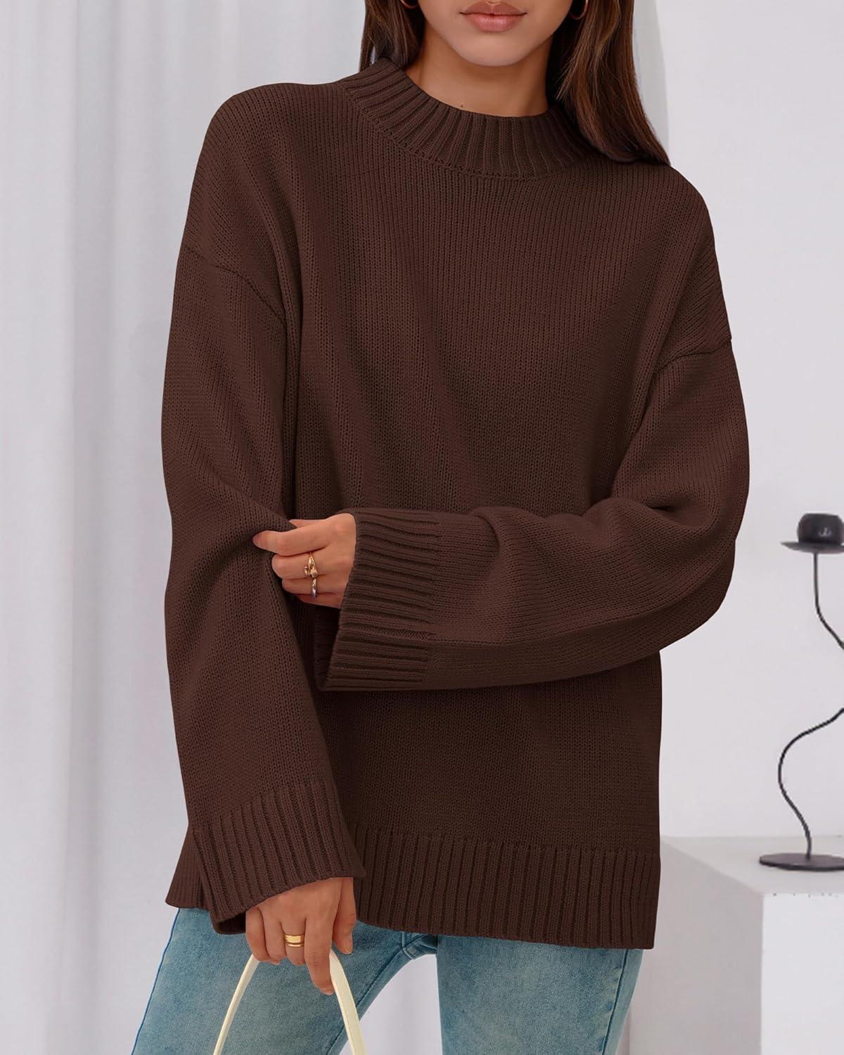imageBTFBM Sweaters for Women 2025 Casual Crewneck Long Sleeve Loose Ribbed Knit Pullover Sweater Winter Clothes Fall OutfitsBrown