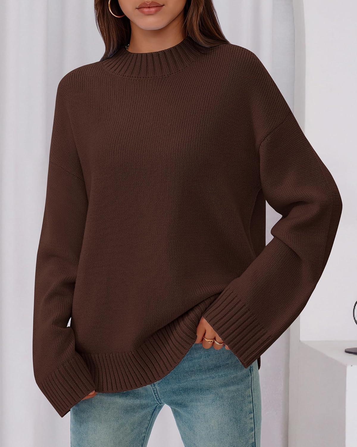 imageBTFBM Sweaters for Women 2025 Casual Crewneck Long Sleeve Loose Ribbed Knit Pullover Sweater Winter Clothes Fall OutfitsBrown