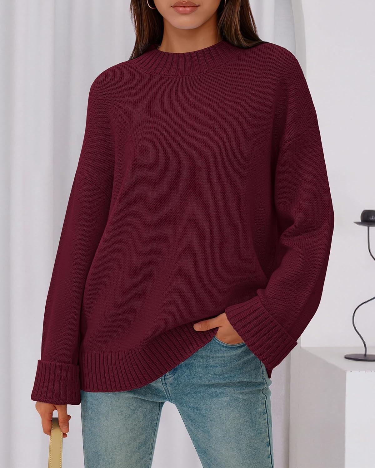 imageBTFBM Sweaters for Women 2025 Casual Crewneck Long Sleeve Loose Ribbed Knit Pullover Sweater Winter Clothes Fall OutfitsBurgundy