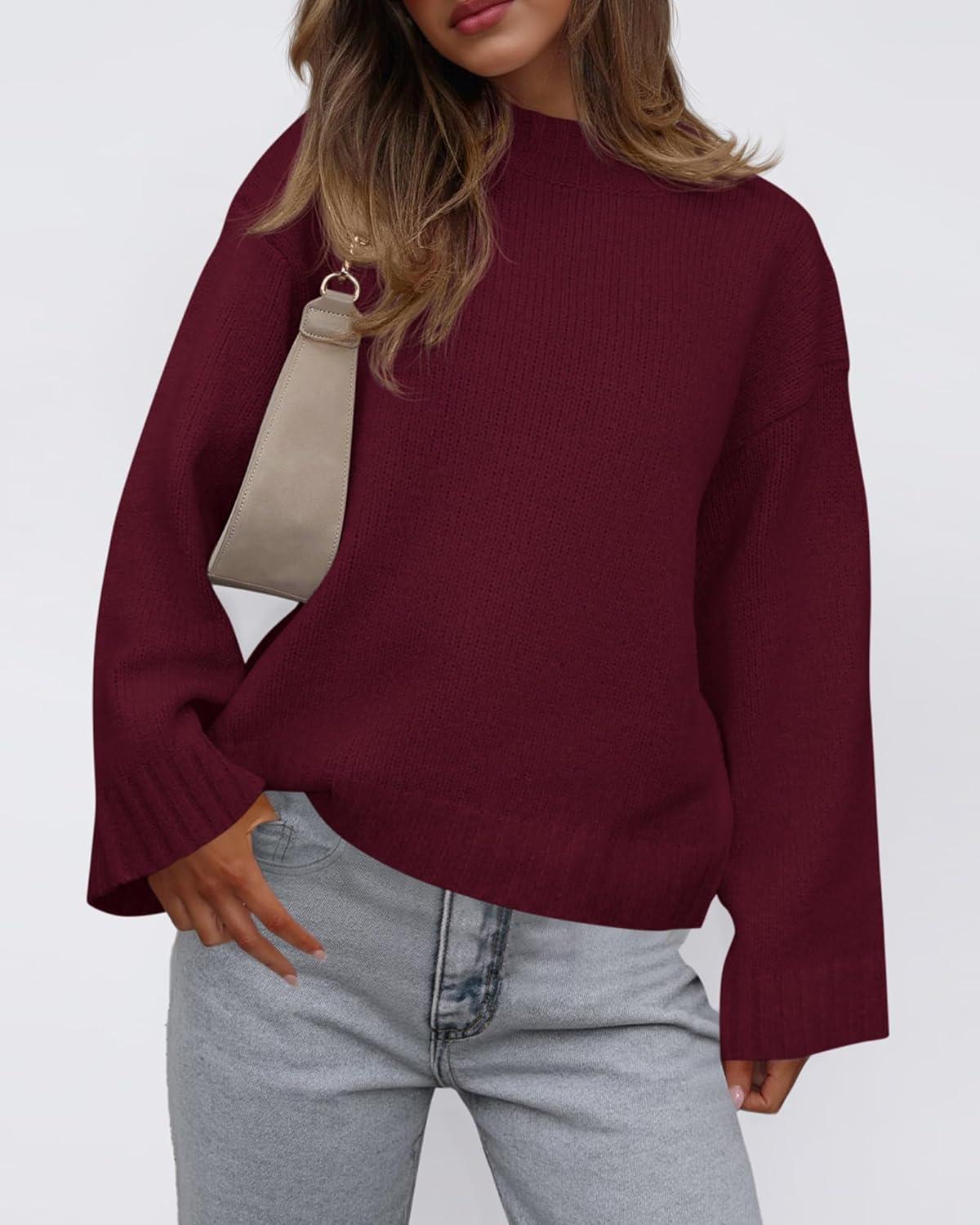 imageBTFBM Sweaters for Women 2025 Casual Crewneck Long Sleeve Loose Ribbed Knit Pullover Sweater Winter Clothes Fall OutfitsBurgundy